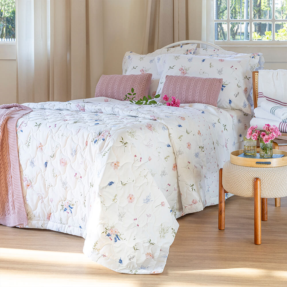 Colcha matelassê percal 200 fios Sofia estampada - Imagem 2